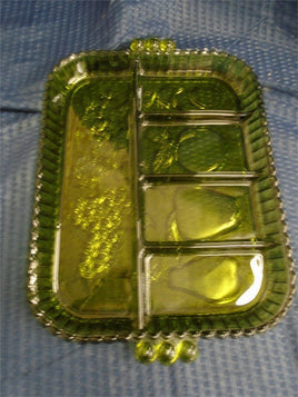 Vintage 1970's Indiana Glass Divided Serving Dish/Veggie Tray-Avocada Green | Ozzy's Antiques, Collectibles & More