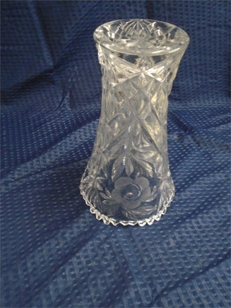 Vintage Flute Flared Heavy Lead Crystal Cut Glass Vase Etched Flower Rose | Ozzy's Antiques, Collectibles & More