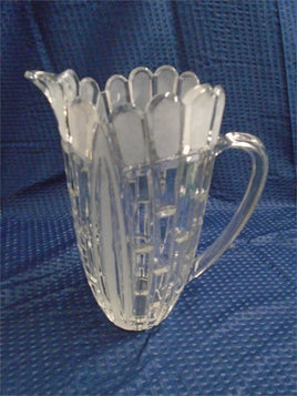 Vintage Slender Frosted Clear Crystal 1 QT Pitcher Block Pattern Scallop Top | Ozzy's Antiques, Collectibles & More