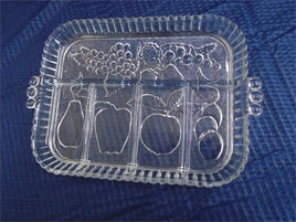 Vintage Indiana Clear Glass Divided Tray W/Fruit Design -1950's-1960's | Ozzy's Antiques, Collectibles & More