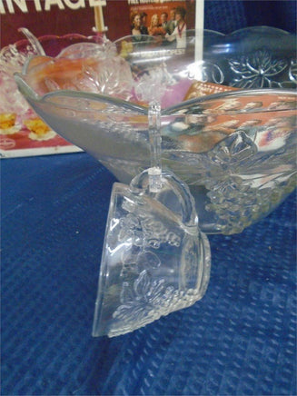 Vintage Anchor Hocking Crystal Punch Bowl Set - Harvest & Grapes Pattern | Ozzy's Antiques, Collectibles & More