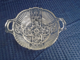 Vintage Pressed Clear Glass Wild Rose Pattern Bowl w/ Handles | Ozzy's Antiques, Collectibles & More