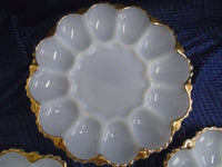 Vintage White Milk Glass Deviled Egg/Oyster Dish W/Gold Trim Edge | Ozzy's Antiques, Collectibles & More