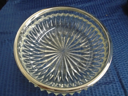 Vintage Silver Rimmed Diamond Pyramid Pattern Glass Bowl 8 1/2" x 3 1/2" | Ozzy's Antiques, Collectibles & More