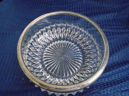 Vintage Crystal Salad Bowl Silver Plated Diamond Celtic Glass- England 7.75" x 3.25" | Ozzy's Antiques, Collectibles & More