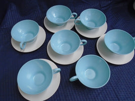 Boonton Ware 3202-5  Blue Cups W/ White Saucers | Ozzy's Antiques, Collectibles & More