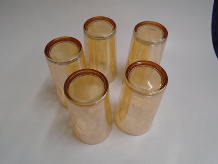 Vintage Jeanette Amber Glass Tumblers- Set Of 5-Carnival Glass Peach Lusterware | Ozzy's Antiques, Collectibles & More