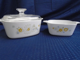 Vintage Corningware Casserole Dishes - Set Of 2-Floral Bouquet Yellow Flowers | Ozzy's Antiques, Collectibles & More