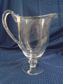 Vintage Heavy Clear Smooth Glass Water Pitcher With Graceful Handle On Pedestal | Ozzy's Antiques, Collectibles & More