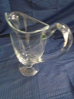 Vintage Heavy Clear Smooth Glass Water Pitcher With Graceful Handle On Pedestal | Ozzy's Antiques, Collectibles & More