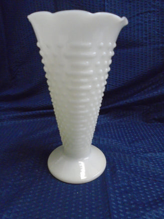 Vintage Anchor Hocking Glass Vase Hobnail Bars White Milk Glass Trumpet 9 1/2" x 5" | Ozzy's Antiques, Collectibles & More