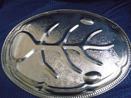 Vintage Large Silver Oval Turkey Meat Carving Serving Platter | Ozzy's Antiques, Collectibles & More