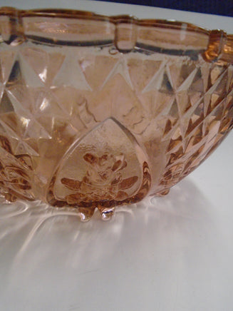 Vintage Ki G Malaysia Large Pink/Brown Glass Bowl W/ Diamond Roses- Footed | Ozzy's Antiques, Collectibles & More