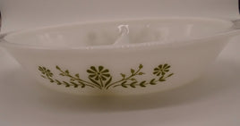 Vintage Glasbake Jennette J2352 Divided Oval Milk Glass Serving Dish -Green Daisy Pattern | Ozzy's Antiques, Collectibles & More