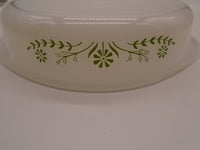 Vintage 1979 Glasbake 8" Round Green Daisy Milk Glass Casserole Baking Dish #J2429 | Ozzy's Antiques, Collectibles & More