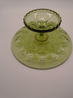 Vintage Hazel Atlas Avocado Green Thumbprint Pedestal Cake Plate | Ozzy's Antiques, Collectibles & More