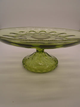 Vintage Hazel Atlas Avocado Green Thumbprint Pedestal Cake Plate | Ozzy's Antiques, Collectibles & More