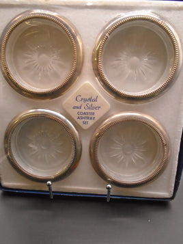 Eales 1779 Italy Vintage Crystal & Silver Coaster/ Ashtray-Set of 4 Sunburst Design Crystal and Silver Plate Rims | Ozzy's Antiques, Collectibles & More