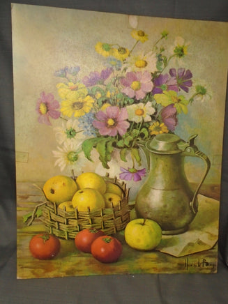 Vintage 1960's  Henk Bos 16 x 20 Floral Fruit Still Life Print On Lithograph Cardboard | Ozzy's Antiques, Collectibles & More