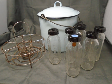 Vintage 50-60's Baby Blue Bottle Sanitizer-8 Bottle W/ Wire Holder | Ozzy's Antiques, Collectibles & More