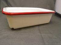 Vintage 1950's Enamelware Refrigerator Box with Lid ~ White with Red Trim | Ozzy's Antiques, Collectibles & More