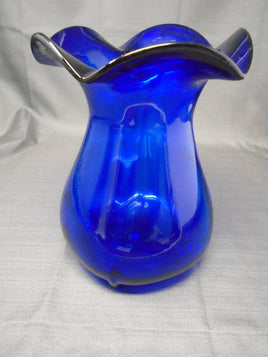 Colbalt blue melon body ruffle top glass vase | Ozzy's Antiques, Collectibles & More