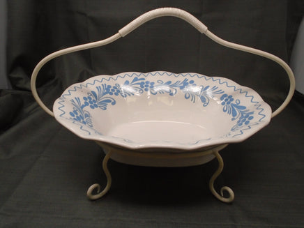 Blue and White Serving Tray with Wire Stand | Ozzy's Antiques, Collectibles & More