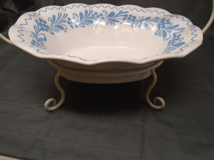 Blue and White Serving Tray with Wire Stand | Ozzy's Antiques, Collectibles & More