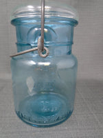 Vintage Aqua Ball Ideal Jar With Clear Lid- Patented July 14,1908-Pint | Ozzy's Antiques, Collectibles & More