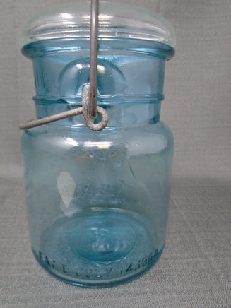 Vintage Aqua Ball Ideal Jar With Clear Lid- Patented July 14,1908-Pint | Ozzy's Antiques, Collectibles & More