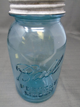 Vintage Blue Ball Perfect Mason Jar #14 With Zinc Lid | Ozzy's Antiques, Collectibles & More