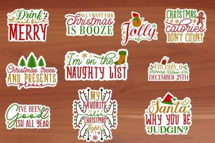 Funny Christmas Sticker Sheet-10 Stickers | Ozzy's Antiques, Collectibles & More