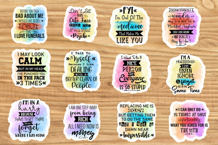 Sarcastic Quotes Sticker Sheet-12 Stickers | Ozzy's Antiques, Collectibles & More