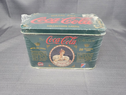 Vintage 1994 Green Metal Art Tin Coca Cola With 20 Collectors Cards | Ozzy's Antiques, Collectibles & More