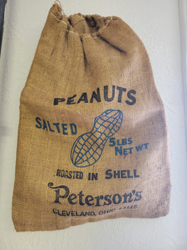 Vintage Salted Peanuts  Roasted In A Shell 5lbs -Peterson's Cleveland, Ohio Burlap Sack | Ozzy's Antiques, Collectibles & More