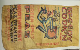 Vintage Speedy Cookin Green Split Peas 100 lb. Burlap Sack- Spokane, Washington | Ozzy's Antiques, Collectibles & More