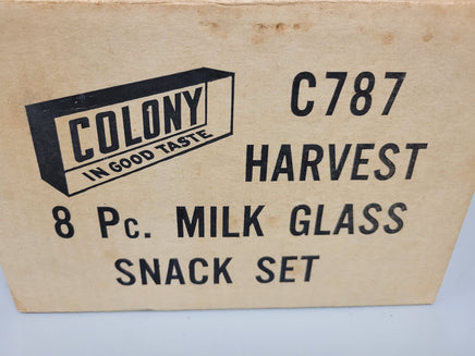 Vintage 1960's Colony Harvest 8 Pc. Milk Glass Snack Set C787 with Original Box | Ozzy's Antiques, Collectibles & More