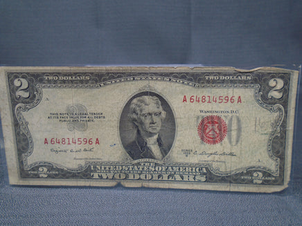 1953-B United States Jefferson Two Dollar Bill Red Seal | Ozzy's Antiques, Collectibles & More