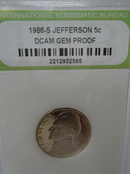 1986-S Jefferson 5c DCAM Gem Proof | Ozzy's Antiques, Collectibles & More