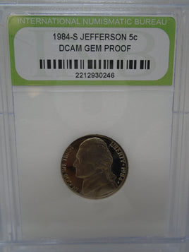 1984-S Jefferson 5c DCAM Gem Proof | Ozzy's Antiques, Collectibles & More