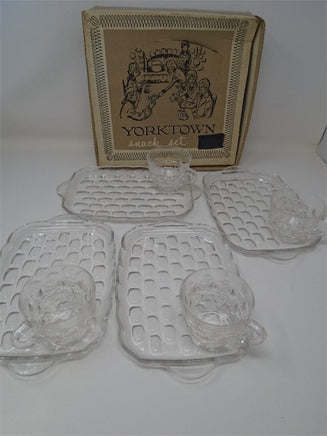 Vintage Federal Glass Yorktown Snack Set Original Box Four Cups and Four Plates-Made by The Federal Glass Company Columbus, OH | Ozzy's Antiques, Collectibles & More
